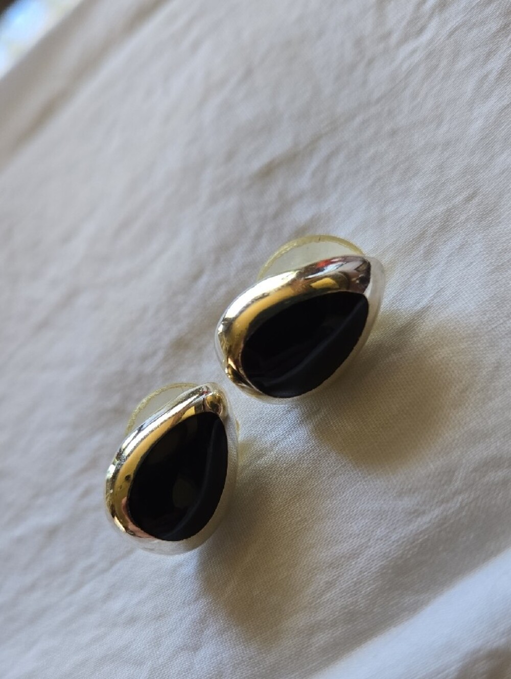 Black( Obsidian) Teardrop Silver Earrings - Picture 5 of 6